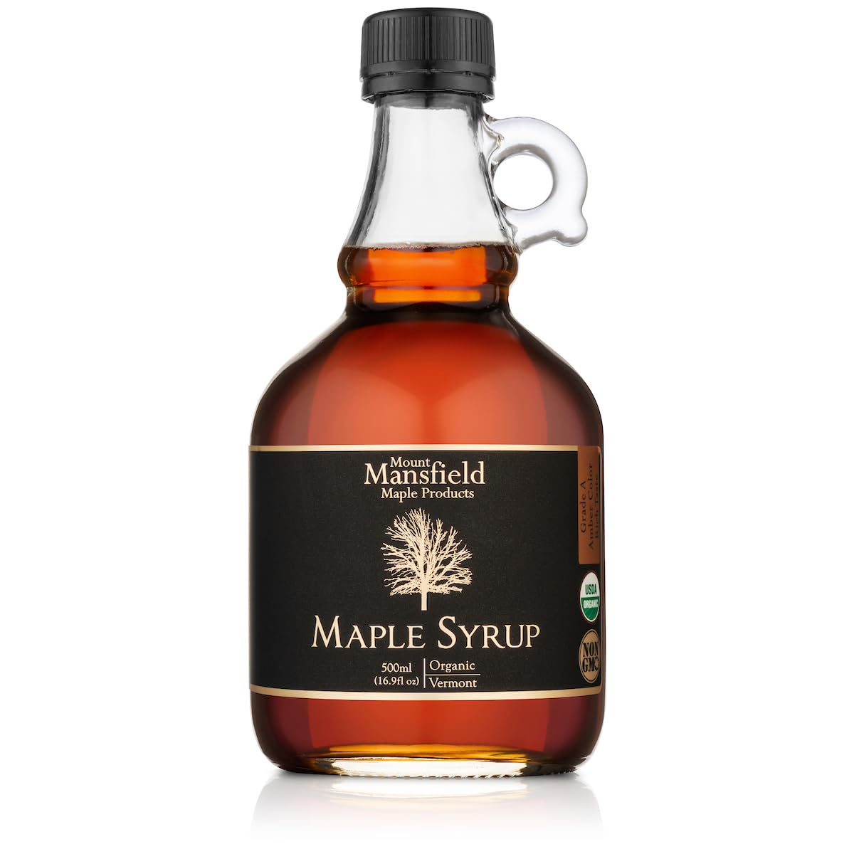 Mount Mansfield Maple Products Organic Pure Vermont Maple Syrup, Grade A Dark Robust, 500ml Glass Bottle