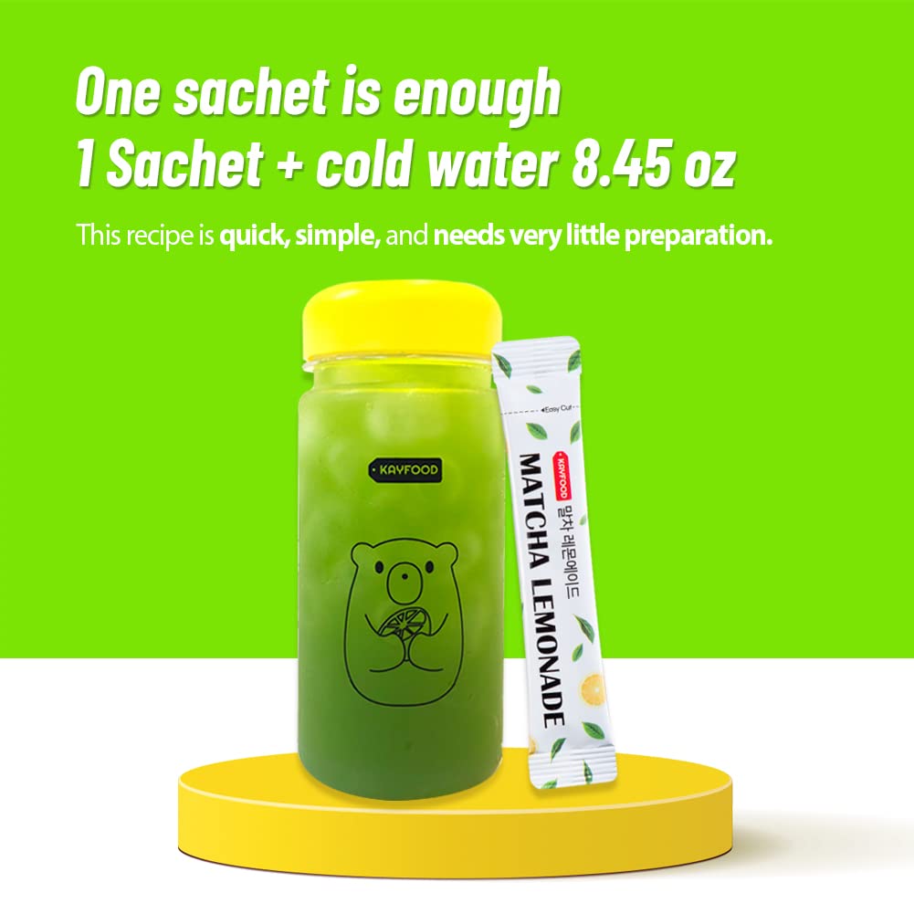 Kayfood Matcha Lemonade Premium Korean Green Tea & Lemon Juice Powder Mix 0.1Oz/5G X 20 Stick Packs (3.53Oz/100G) With Gift Bott