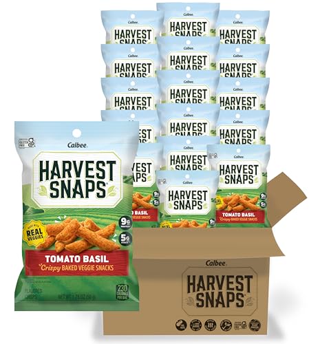 Harvest Snaps Snack Crisps | Tomato Basil, 1.75 Oz. Bag, 16-Pack | Powered by Plant Protein, Gluten Free, Non-GMO Baked Vegetabl