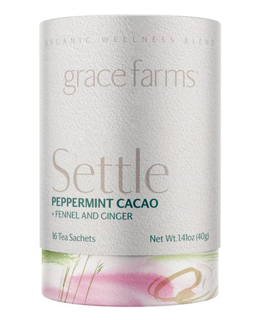 Grace Farms Settle Wellness Organic Tea Blend (16 Pyramid Sachets) | Peppermint Cacao | Relaxing And Digestive Support | Fairtra