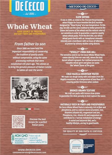 De Cecco Whole Wheat Pasta, Fusilli, 13.25 Ounce (Pack of 12) (VIP1034)