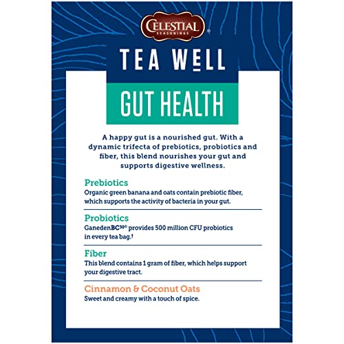 Celestial Seasonings Teawell Herbal Tea, Gut Health, Organic Cinnamon Oat, 12 Count (Pack Of 6)