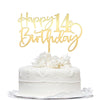 Bekaterea Happy 14 th birthday cake Topper,Mirrored Gold Acrylic Durable Cake Topper,14th Birthday Party Cake Decor s,Hello 14th