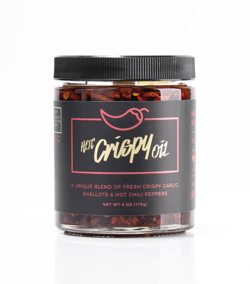 Hot Crispy Oil, An all natural unique blend of fresh fried shallots, fresh garlic and a proprietary blend of three different chi