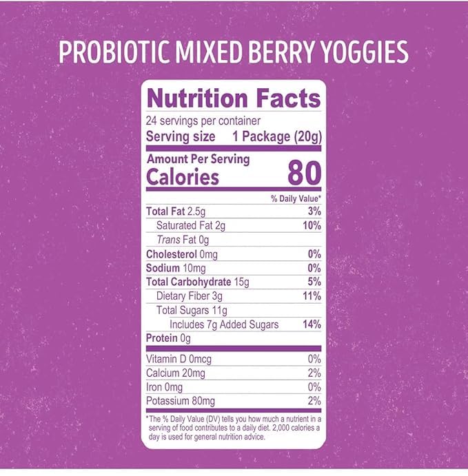 Yoggies - Probiotic Mixed Berry Yogurt Bites - 24 Individual Servings | 2 Billion Probiotic Cultures & 3g Fiber per Serving | Gl