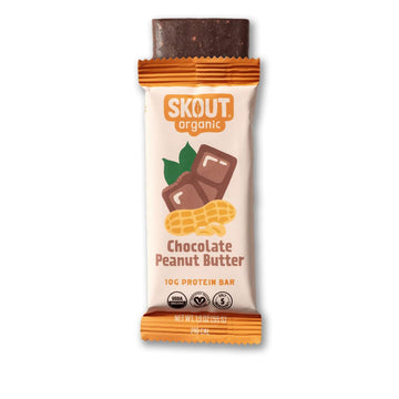 Skout Organic Plant-Based Protein Bars Chocolate Peanut Butter (12 Pack) 10G Protein - Vegan Protein Bars - Only 5 Ingredients -