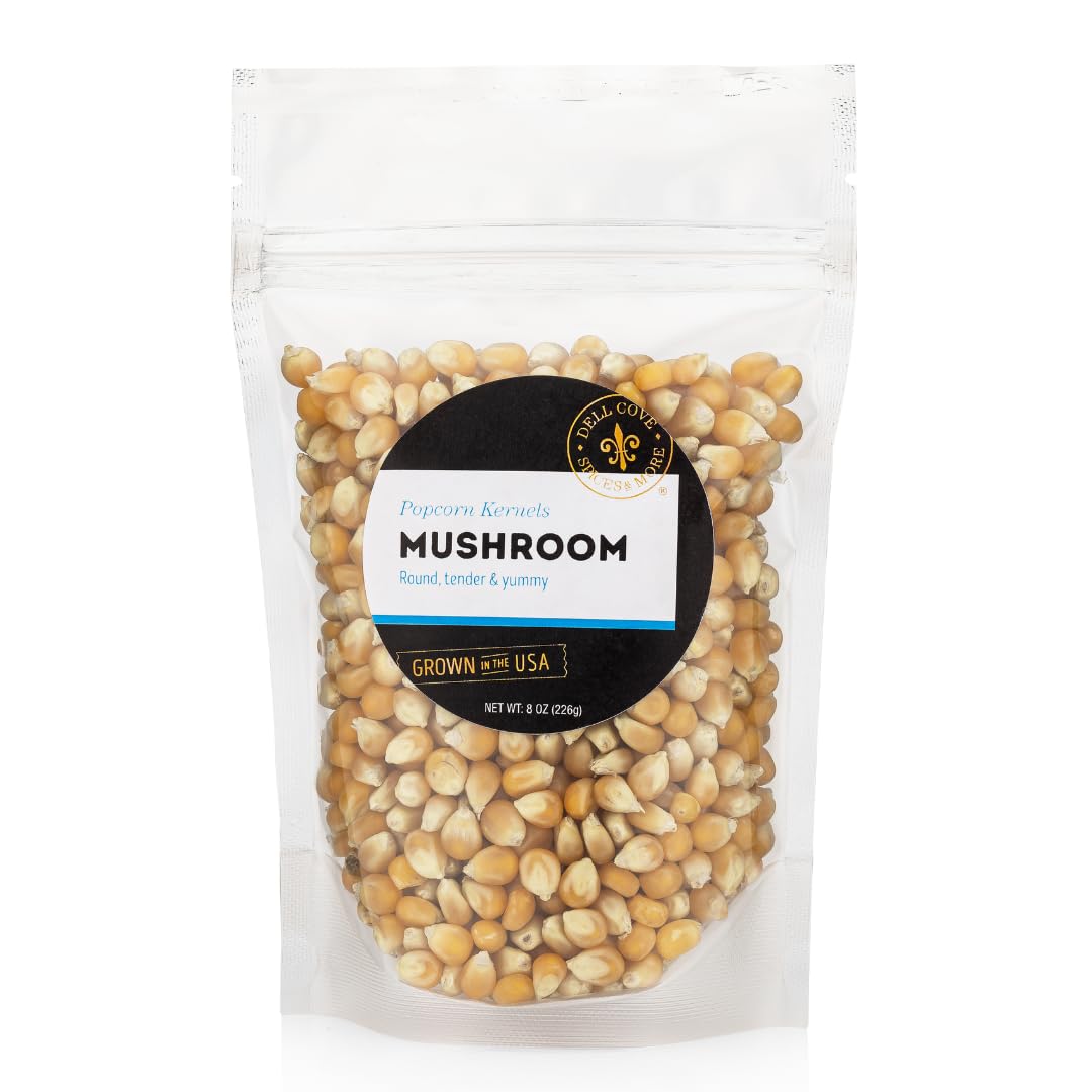 Dell Cove Spices Mushroom Popcorn Kernels - Gourmet Stovetop Popping - 8 Ounce - Tan