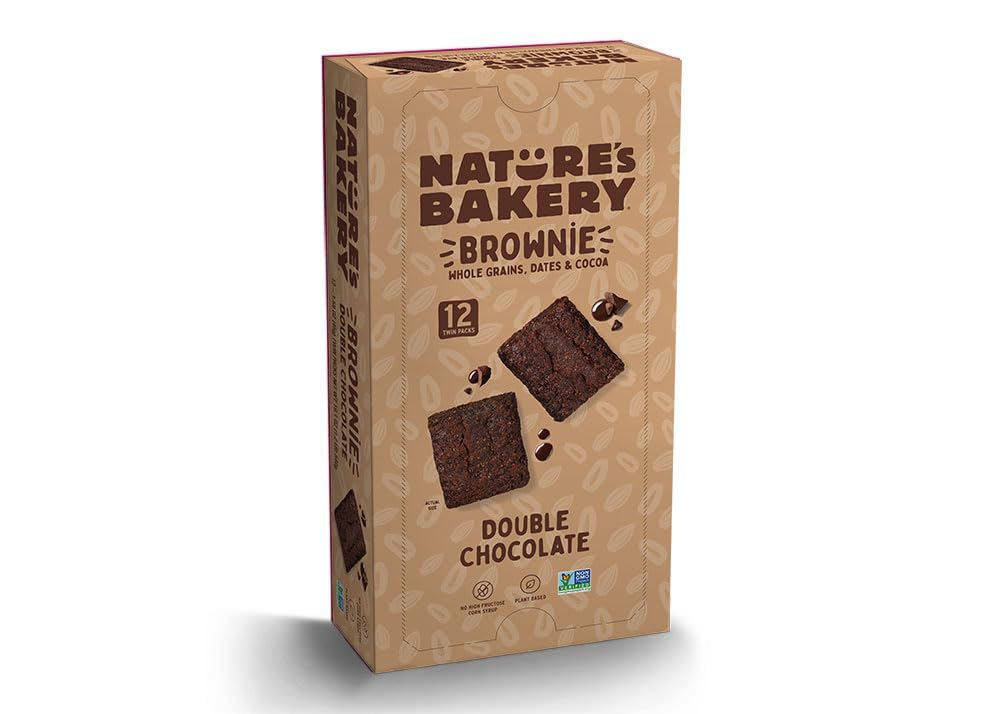 Natures Bakery Double Chocolate Brownie Bars, Whole Grains, Dates, and Cocoa, Plant Based, Dairy-Free, Snack Bar, 1 box with 12 