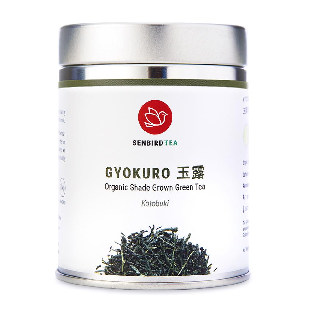 Senbird Organic Gyokuro, Japanese Shade Grown Green Tea - Kotobuki From Kyoto Japan - Imperial Loose Leaf Green Tea In Airtight 