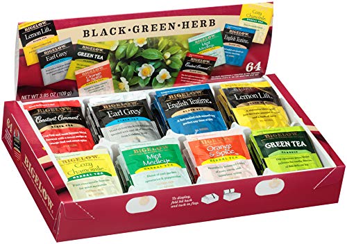 Bigelow Tea Variety Pack 8 Flavor Assortment, 64 Count (Pack of 6), Caffeinated Green and Black Tea Bags for Hot or Iced Tea