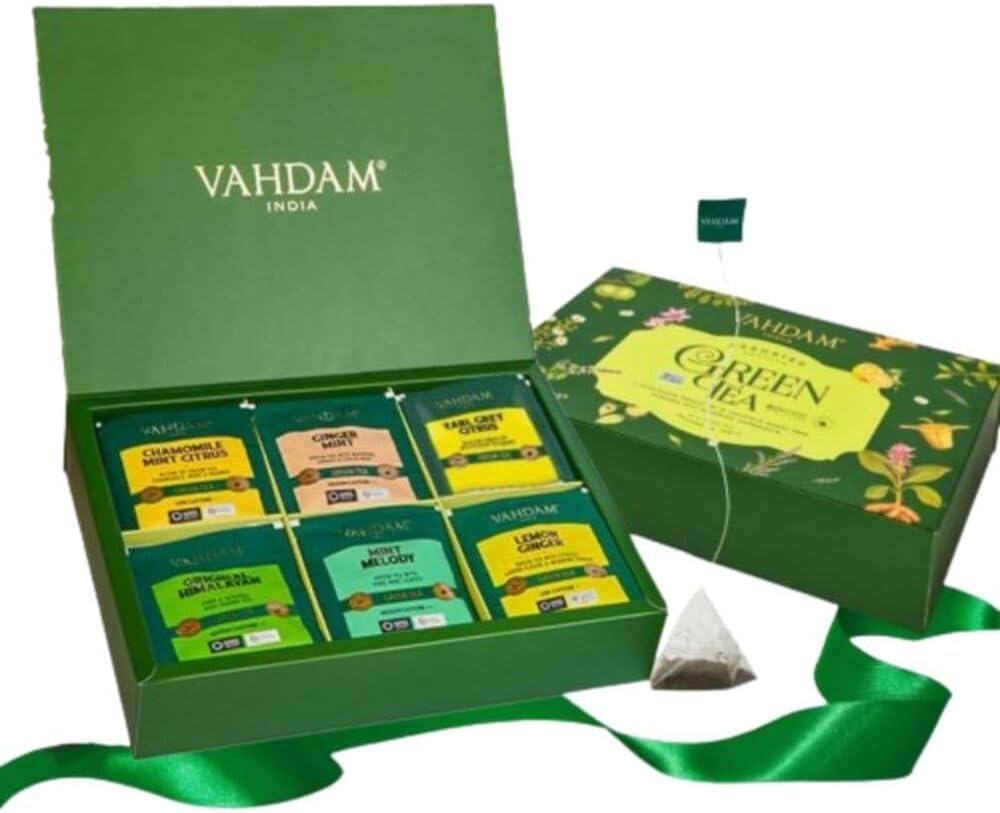 Vahdam, Green Tea Variety Pack Sampler Assortment (36 Pyramid Tea Bags, 6 Flavor) | Non-Gmo Project Verified Himalayan Green Tea With No Artificial Ingredients | Gifts For Women & Men