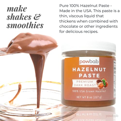 Powbab Hazelnut Paste - 100% Usa Grown Hazelnuts (8 Oz). Premium Dark Roast Nutty Flavor. Sugar Free Hazelnut Spread, No Added Sugar. Use For Hazelnut Butter Or Keto Hazelnut Spread. Non-Gmo, Vegan.