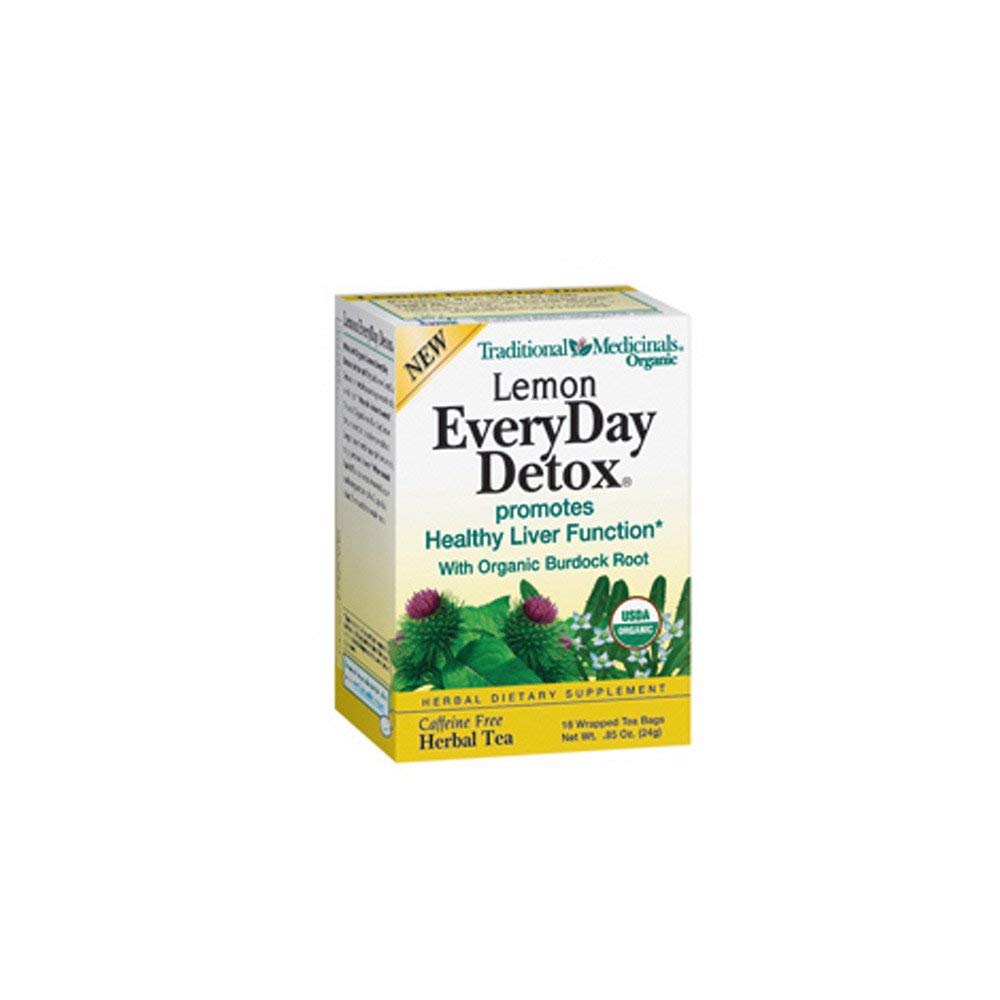 Traditional Medicinals Organic EveryDay Detox Lemon Herbal Tea, 32 Tea Bags, Supports Healthy Skin & Liver Function, Pack of 2