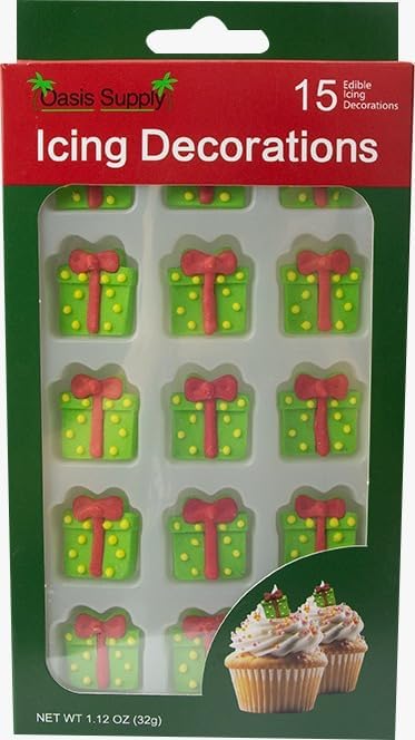 Oasis Supply Christmas Edible Cake Decorations, Assorted Royal Icing Candy/Cupcake Toppers, 45 Pieces