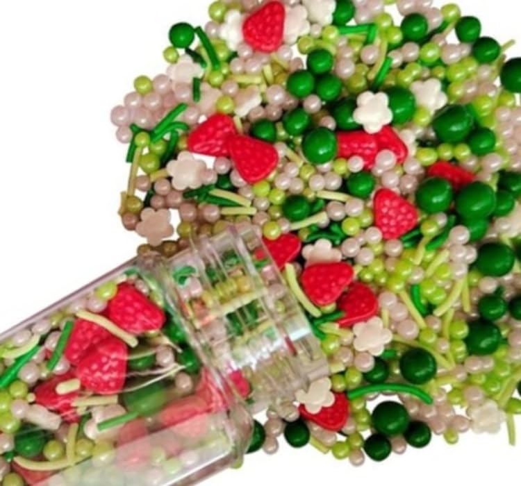 Sentovac Edible Strawberry Jimmies And Flowers Mixing Sprinkles For Decorating 1 Bottle 3.35Oz/ 95G | Cake Cupcakes And Ice Crea