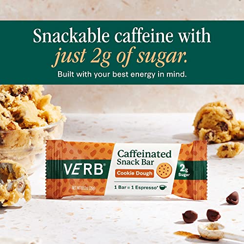 Verb Caffeinated Energy Bars Chocolate Chip Cookie Dough (26G, Pack Of 16) 110-Calorie Delicious Energy Bar, Gluten Free On-The Go Snack With 80Mg Green Tea Caffeine, Only Real-Food Ingredients