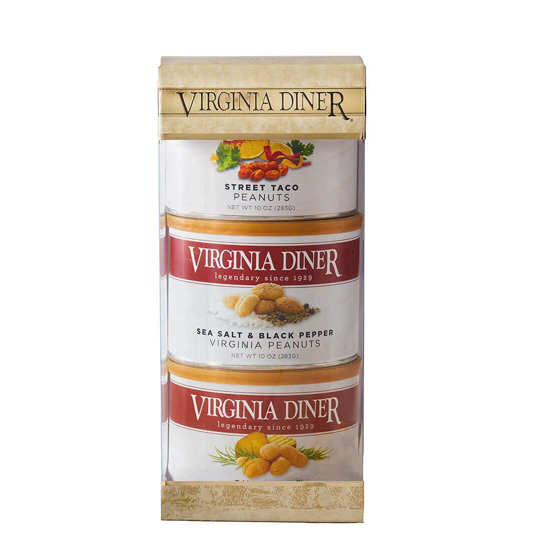 Virginia Diner Simply Savory Peanuts Gift Set Peanut Sampler with Street Taco, Sea Salt & Black Pepper, and Dill Pickle 10 Ounce