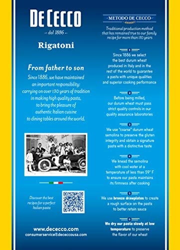 De Cecco Rigatoni Pasta, 16 Ounce (Pack of 5), Italian Duspirit-inspired flavor Wheat, Non-GMO