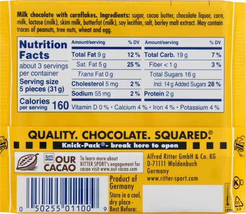 Ritter Sport, Milk Chocolate with Cornflakes, 3.5 oz
