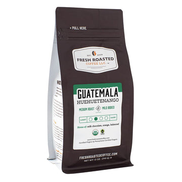 Fresh Roasted Coffee, Organic Guatemalan Huehuetenango, 12 Oz, Medium Roast, Fair Trade Kosher, Ground