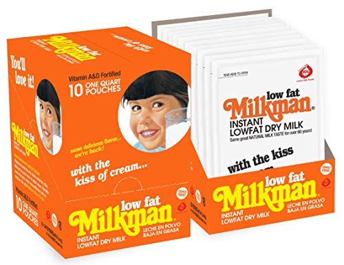 Milkman Low-Fat Milk - Instant Dry Milk Powder Packets - For Coffee, Baking, Or Travel - Just Add Water, Makes One Quart - Classic, Natural Taste With The Kiss Of Cream! (10 Pack)