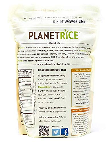 T Rice Bulk Sprouted Blonde Rice Bulk - Great For Bulk Cooking - Gaba, Gluten-Free, Vegan, Paleo, With 64% More Fiber - Soft And Chewy Texture - 22 Ounce (Pack Of 6)