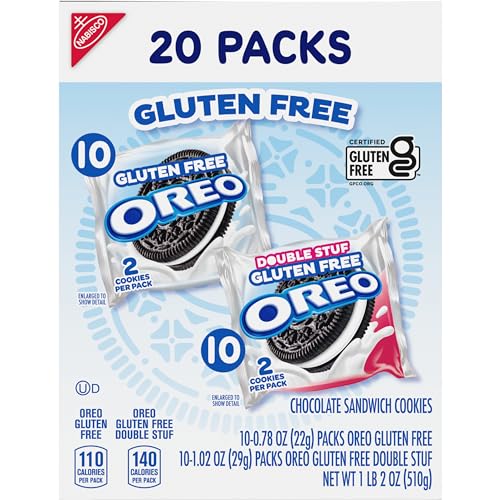 OREO Gluten Free Original & Double Stuf Chocolate Sandwich Cookies Variety Pack, Gluten Free Cookies, 20 Snack Packs (2 Cookies