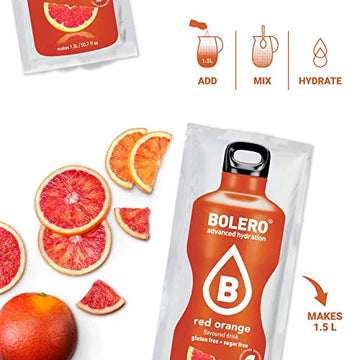 Bolero – Red Orange Flavored, Sugar Free And Low Calorie Powdered Drink Mix, Makes 1/2 Gallon For Strong Flavor Or 1 Gallon For Mild Flavor, 12 Large Sachets - Europe'S Favorite Drink Mix