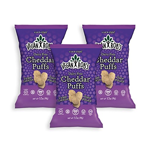 Vegan Robs Plant Based Dairy Free Cheddar Puffs Certified Gluten Free Kosher(Ou) Kosher 3.5 Oz - 3 Pack
