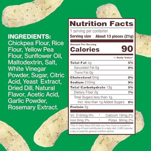 Hippeas Grillo s Dill Pickle, 0.75 Ounce (Pack of 18), 3g Protein, Fiber, Vegan, Gluten-Free, Crunchy, Plant Protein Snacks