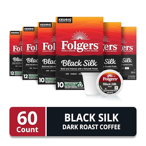 Folgers Black Silk Coffee  Dark Roast  Keurig K-Cup Pods  10 Count Box (Pack of 6)