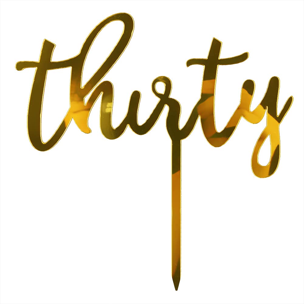 Qertesl Acrylic Thirty Cake Topper,30Th Birthday Cake Toppers, 30Th Anniversary Party Decorations Supplies- Double Sided Gold Gl