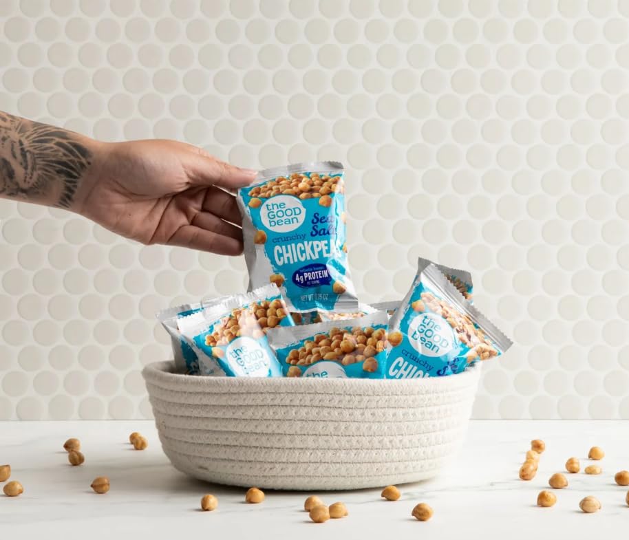 The Good Bean Crunchy Chickpeas - Sea Salt - (50 Pack) 0.75 Oz Bag - Roasted Chickpea Beans - Vegan Snack With Good Source Of Pl
