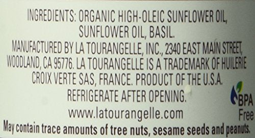 La Tourangelle, Basil Oil, Expeller-Pressed High-Oleic Oil, Great for Salads, Finishing Oil, Spread, Sauce, Dips, 8.45 fl oz