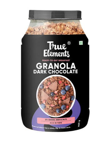 True Elements Crunchy Dark Chocolate Granola 900G - With 23% Berries, Seeds & Almonds | 100% Wholegrain Cereal | Granola For Bre