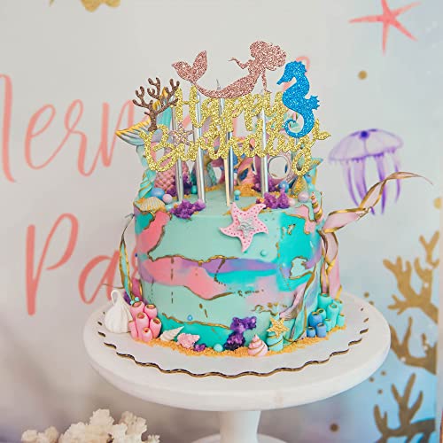 Festiko1Pcs Glitter Mermaid Cake Topper Mermaid Theme Birthday Cake Decorations For Mermaid Theme Party 1St Girls Birthday Merma