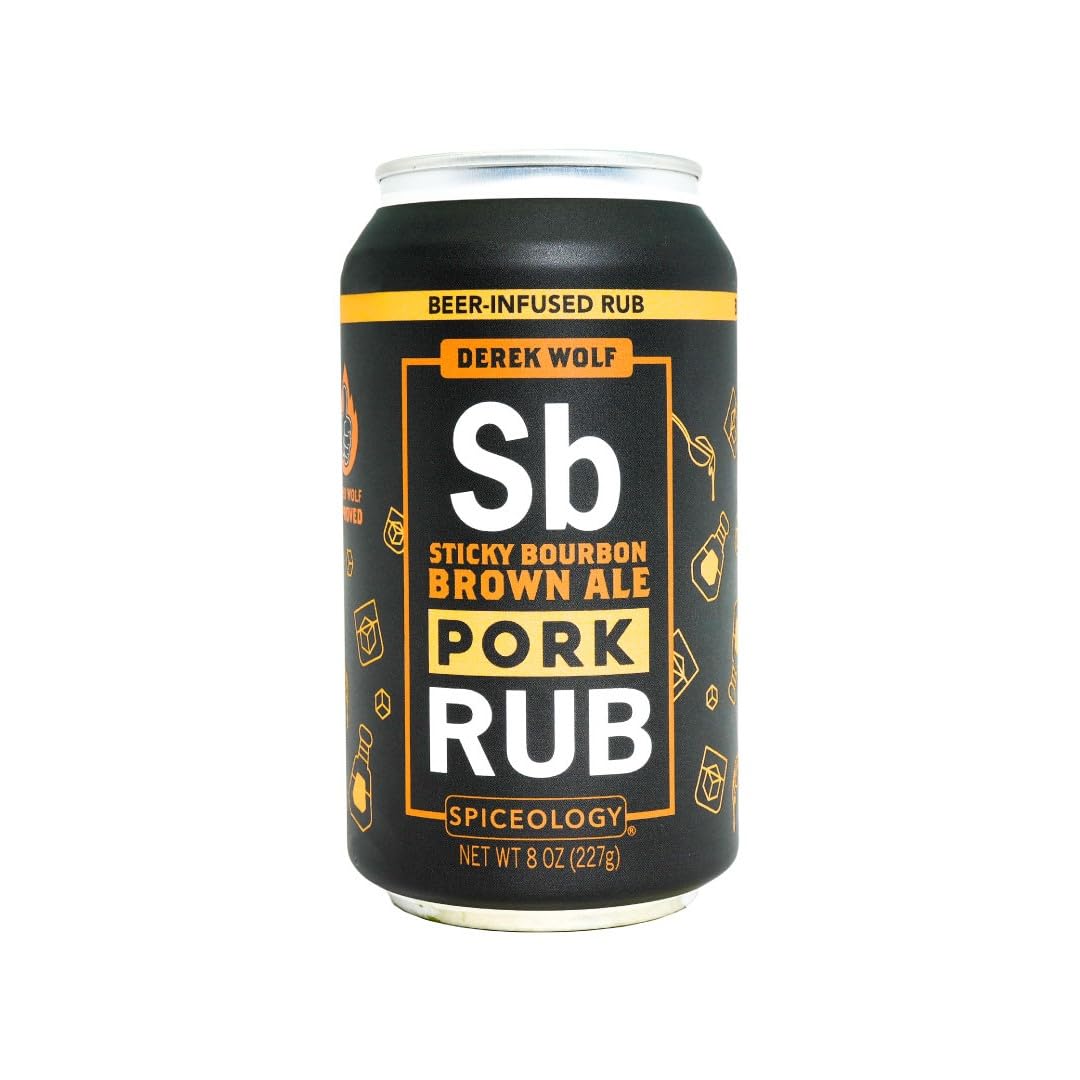 Spiceology Beer-Infused Barbecue Rub - Sticky Bourbon Brown Ale - 8 oz Can - Ideal for Pork, Vegetables, Sauces, and Marinades