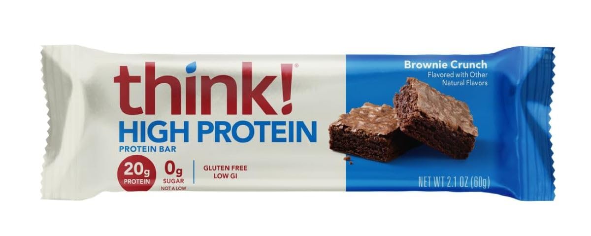 think! Protein Bars, High Protein Snacks, Gluten Free, Kosher Friendly, Brownie Crunch, Nutrition Bars, 2.1 Oz per Bar, 12 Count