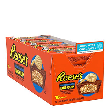 REESE'S Big Cup Peanut Butter Cups with Potato Chips, Candy Packs, 1.3 oz (16 Count)