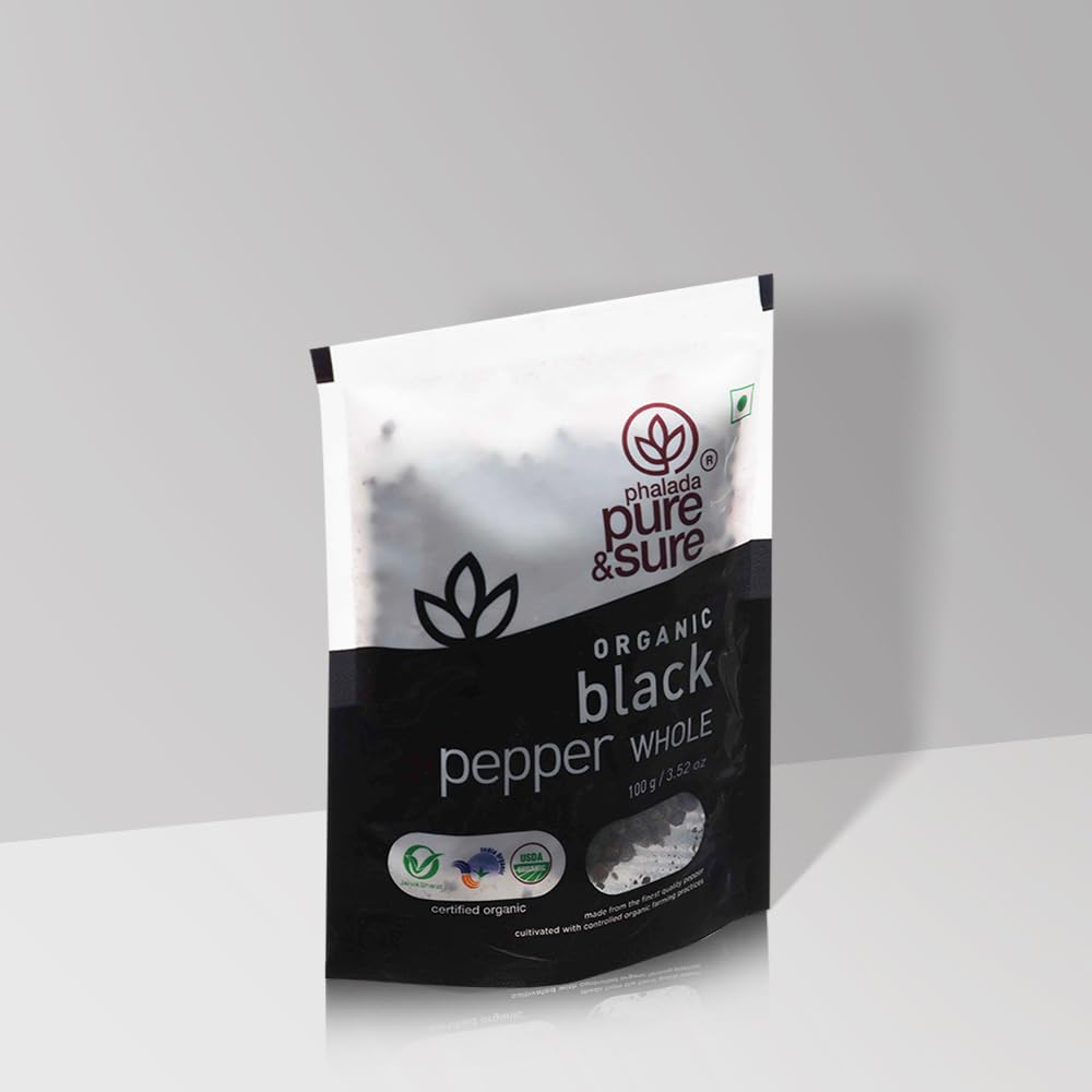 Pure & Sure Organic Black Pepper Whole Spices | Khada Masala For Cooking | Sabut Garam Masala, 100G