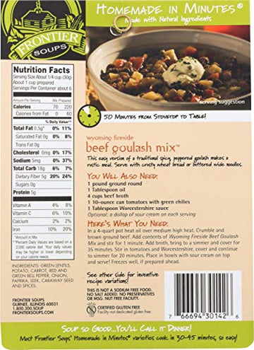 Frontier Soups Wyoming Fireside Beef Goulash Mix 6Oz - Beef Goulash Soup Mix With Pepper, Lentils, Potatoes And Carrots - Instan