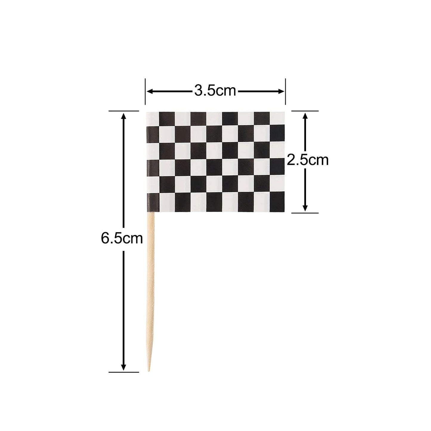 Pangda Checkered Racing Flag Toothpicks, 1.38 x 0.98 inches, Black & White, 100 Pack, Cupcake Picks for Party Decorations