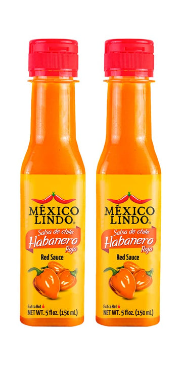Mexico Lindo Red Habanero Hot Sauce | Real Red Habanero Chili Pepper | 78,200 Scoville Level | Enjoy With Mexican Food, Seafood & Pasta | 4.5 Fl Oz Bottle (Pack Of 2)