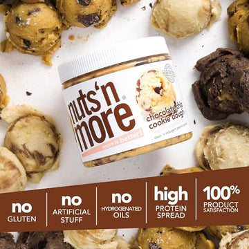 Nuts N More Chocolate Chip Cookie Dough Peanut Butter Spread - High Protein, Low Carb, Low Sugar, Gluten Free, Non-GMO, All-Natu