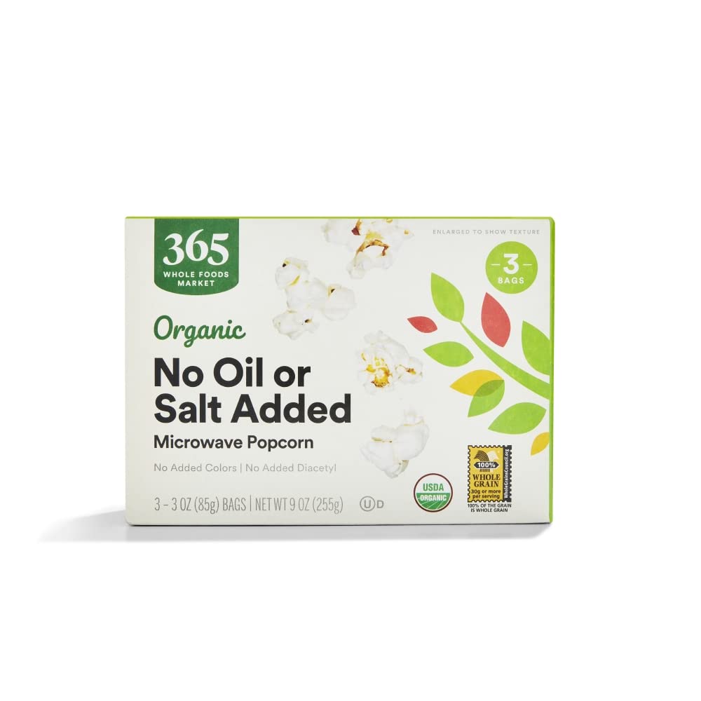 365 by Whole Foods Market Organic Microwave Popcorn, No Oil or Salt, 9 Ounce