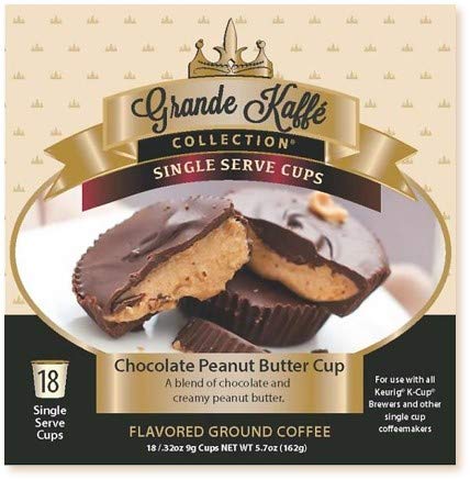 Grande Kaffe Chocolate Peanut Butter Cup Coffee Pods, Compatible with Keurig, 18 Count, Tan