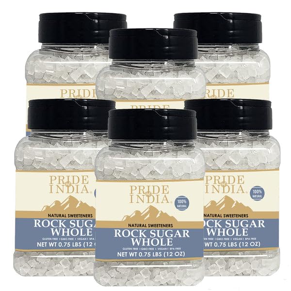 Pride Of India Natural Crystal Rock Sugar - 12 oz (Pack of 6) - Authentic Indian Sugar Crystals for Sweetening Milk or Tea