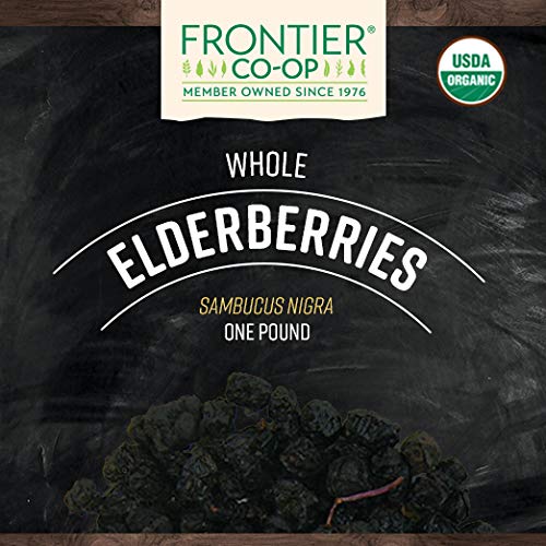 Frontier Co-op Dried Elderberries Organic, 1lb Bulk Bag, Whole Berries - Kosher and Non-GMO Dried Fruit for Elderberry Syrup, Te
