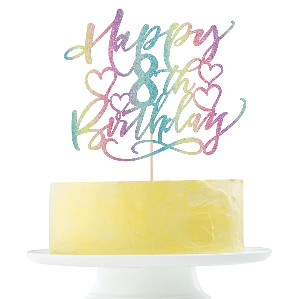 Yetxel Cake Topper - Happy 8th Birthday - Boys and Girls - Paper Decoration - Color Flash Design
