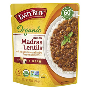 Tasty Bite Organic 3 Bean Madras Lentil, Microwaveable Ready to Eat Entree, 10 Ounce (Pack of 6)